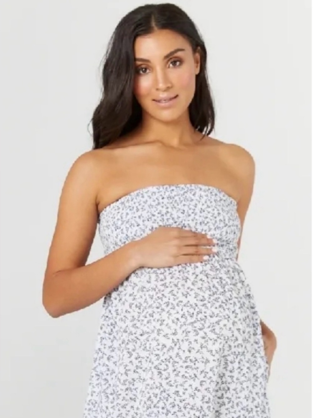 Strapless White Floral Maxi Dress